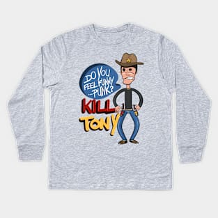 "Do You Feel Funny Punk?" Kill Tony Design Featuring Tony Hinchcliffe Kids Long Sleeve T-Shirt